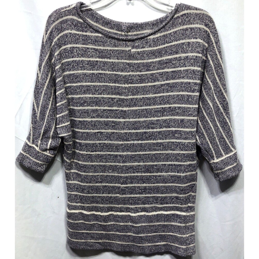 Light knit tunic sweater M purple white stripe Dolman 1/2 sleeve Capsule